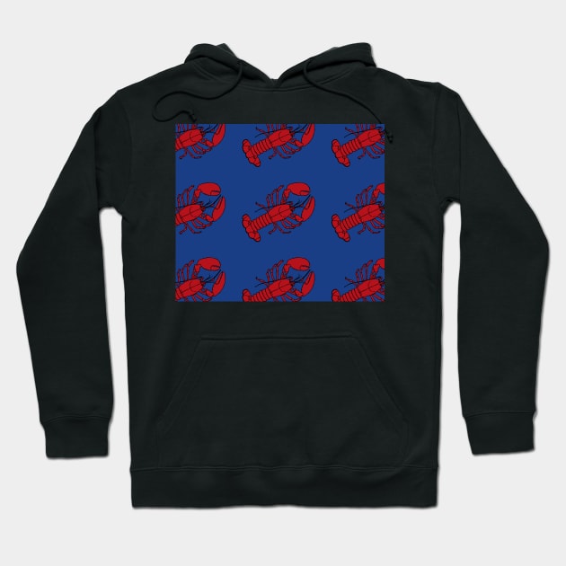 Red Lobsters on Blue Background Lobster Sea Life Animal Social Distancing FaceMask Hoodie by gillys